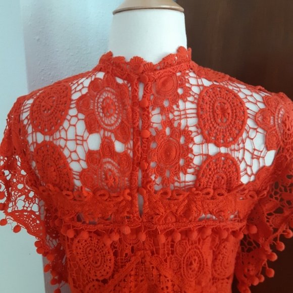 Tularosa Clayton Lace Crochet Dress Cayenne Red - Picture 8 of 12